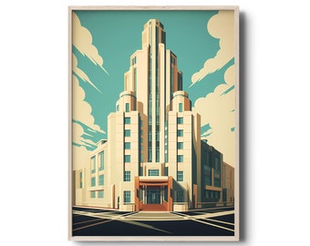 Impresión Art Déco / Arte mural Art Déco vintage de los años 20 / Póster de arquitectura Art Déco / Art Déco retro / Diseño geométrico / Edificio Art Déco