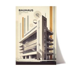 Poster di architettura vintage / Arte murale di design Bauhaus / Stampa di architettura retrò / Arte stampabile Bauhaus / Architetto Walter Gropius