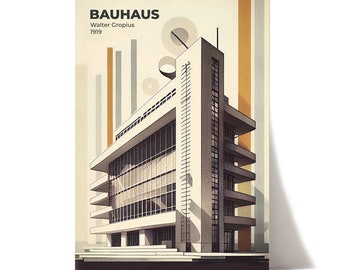 Vintage architecture poster | Bauhaus design wall art | Retro architecture print | Bauhaus printable art | Architect Walter Gropius