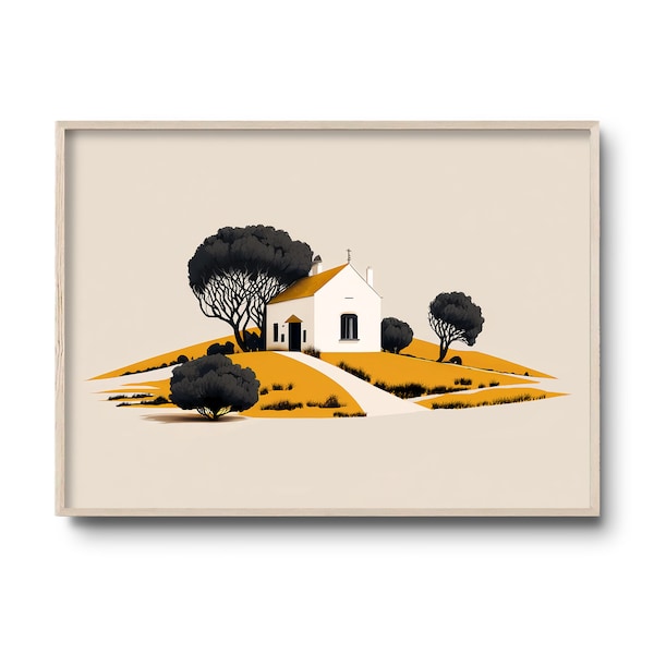 Alentejo, Portugal, illustration Print, portuguese landscape, scenery, alentejo hils, Corktree, fields,  portuguese Art