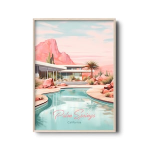 Palm Springs Art Print | Mid Century Modern Architecture | Retro Poolside | Vintage Palm Springs | Pastel colors | California poster