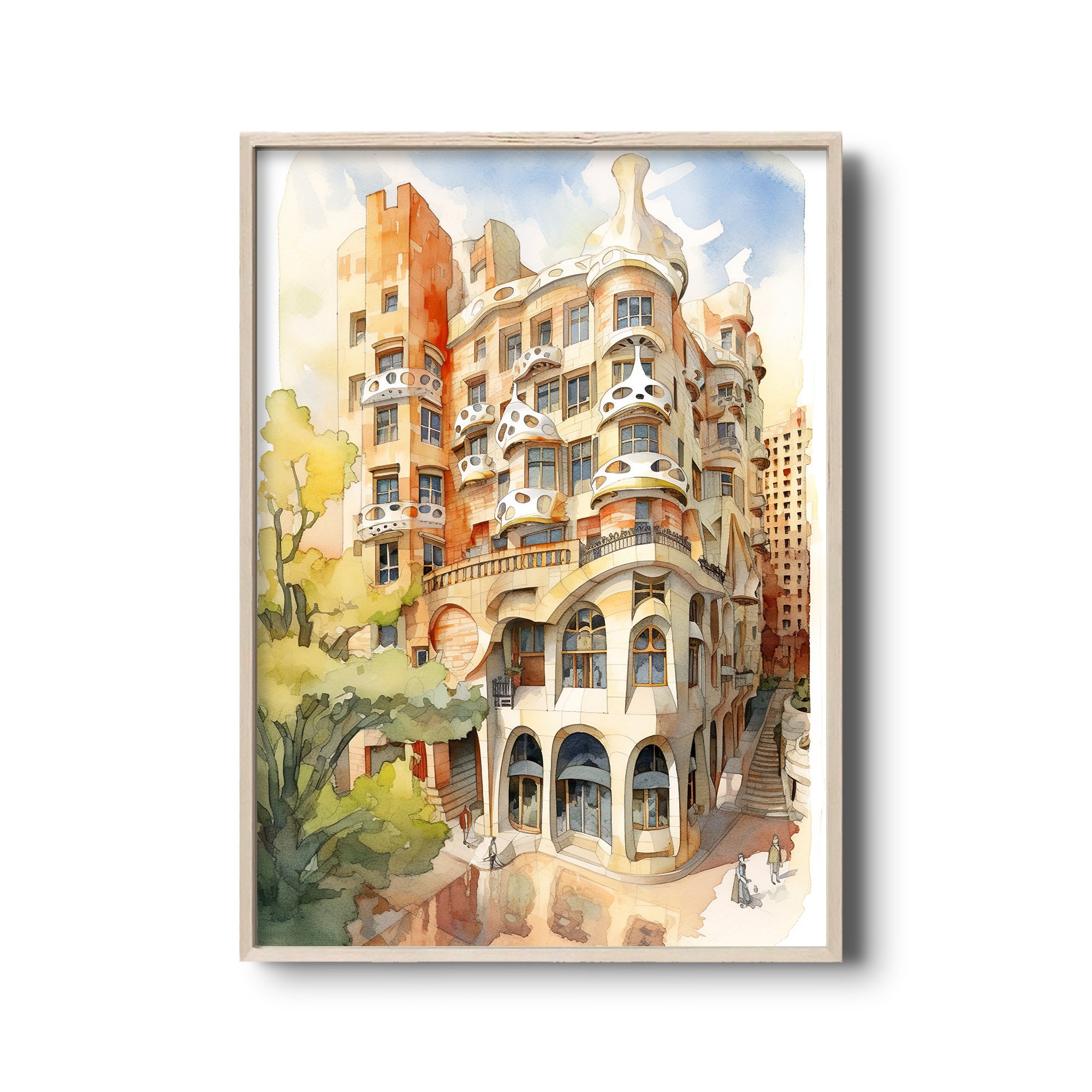 Antoni Gaudi watercolor wall art | Watercolor print | Architectural sketch | Architecture print | Barcelona architecture | wall art decor