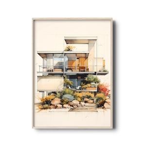 Modern architecture sketch | Mid-century modern art print | Modernist architecture | Vintage Architecture drawing | modernism | wall art
