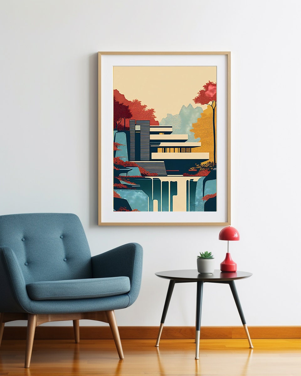 Mid-century Modern Print | Fallingwater House Frank Lloyd Wright ...