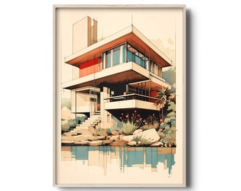 ☆☆Modern House☆☆ Home Gallery Posters inspired postmoder Modern Architecture Print | Mid-century Modernism | Vintage