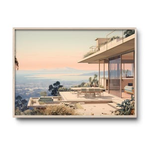 Stampa di architettura moderna / Arte murale di Hollywood Hills / Casa razionalista e modernista / Modernismo di Los Angeles / Poster di viaggio di Los Angeles