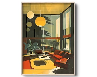 Vintage 50s & 60s Modern Architecture Interior Illustration