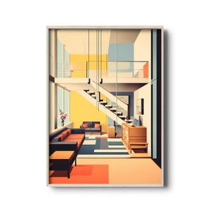 Vintage Interior Architecture Art Print | Walter Gropius inspired wall art | Bauhaus interior illustration | Bauhaus poster