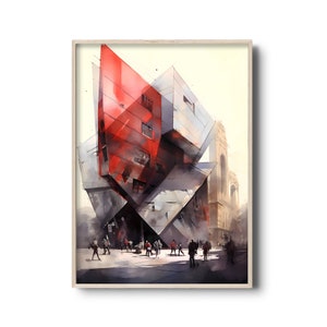 Deconstructivism architecture print | Contemporary architecture | Daniel Libeskind architect | Architecture painting | architecture wall art