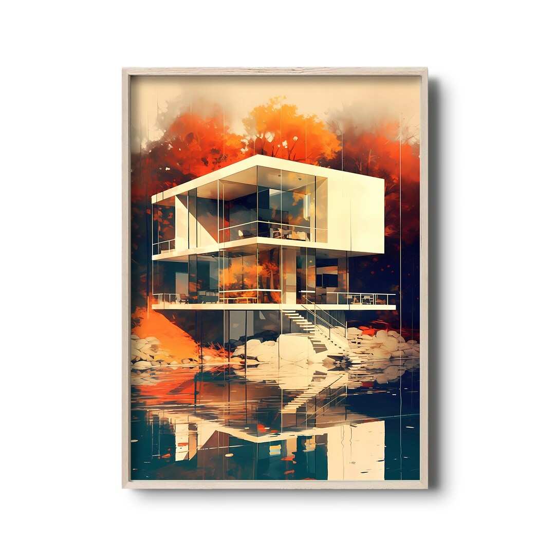 Minimalist Architecture Oil Painting | Minimalist House Print | Oil ...