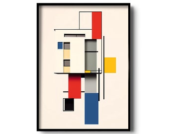 De Stijl Art Print | Piet Mondrian Wall Art | Modern Architecture Inspired by De Stijl Movement | Abstract Geometric Art, Minimalist Poster