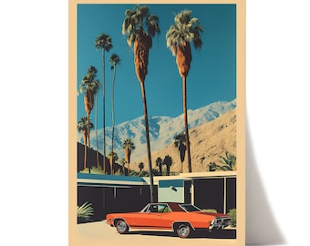 Retro Palm Springs konsttryck | Mitten av århundradet modernt | Vintage Palm Springs väggkonst | Modern arkitektur | Kalifornien reseaffisch