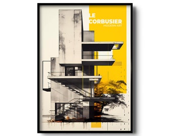Le Corbusier Wanddruck | Mid Century Modern Kunst |  Abstraktes Wohndekor | Geometrische Komposition in Beton | Poster Architektur | Wandkunst