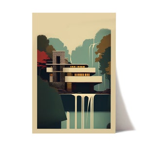 Fallingwater print | Architecture poster | Fallingwater House Frank Lloyd Wright | modern architecture print | mid century poster