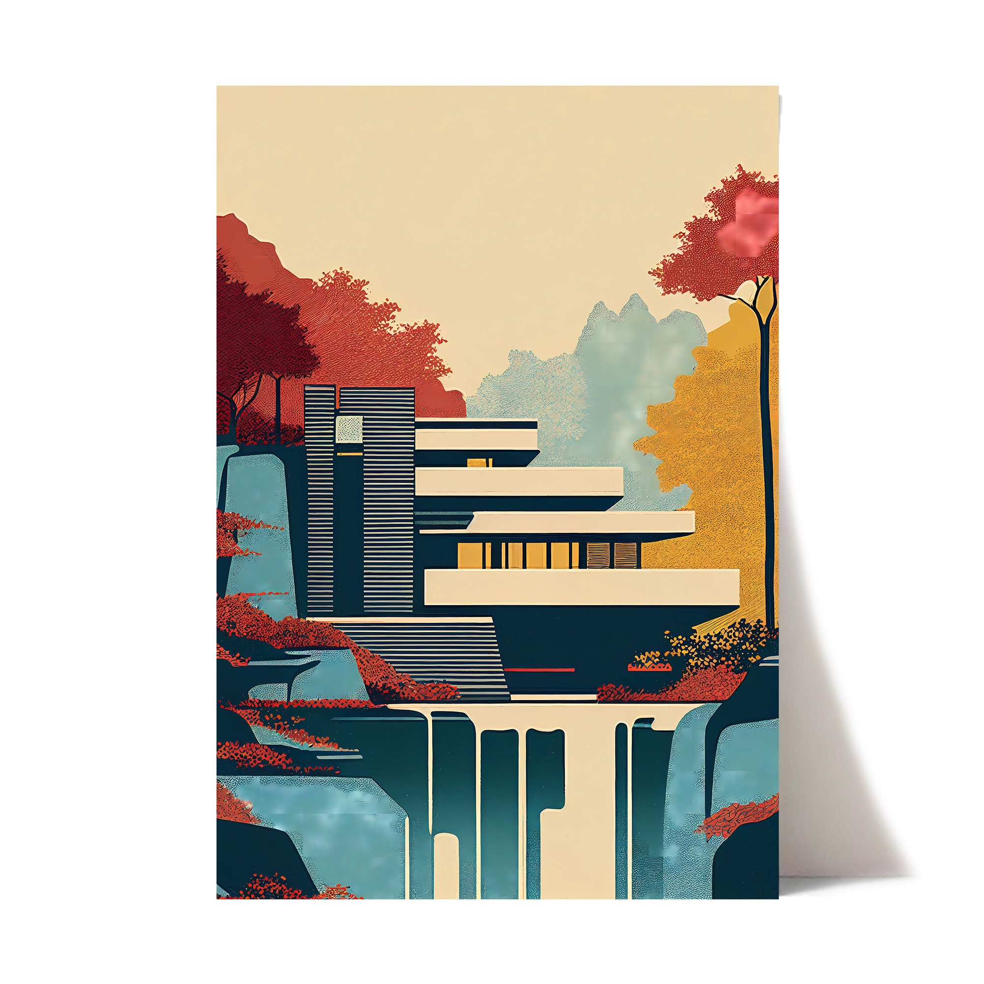 Mid-century Modern Print | Fallingwater House Frank Lloyd