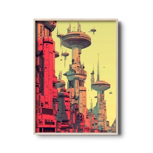 Futurism Art Print | City Landscape | Retro-futuristic wall art | Futuristic Sci-Fi illustration | Future Cityscape | Colorful wall decor
