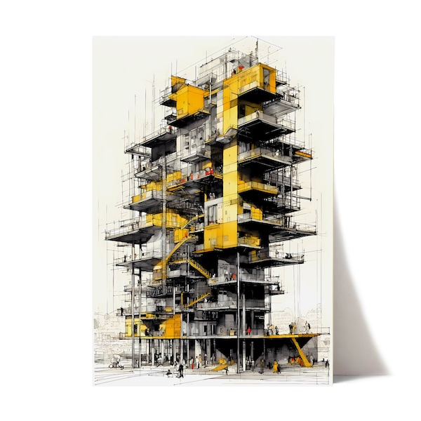 Architecture wall art print | Richard Rogers inspired illustration | Architecture poster | Architecture sketch | High-tech architecture