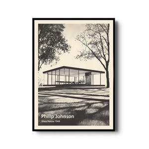 Philip Johnson Glass House Print - Mid-Century Modern Architecture Art - Minimalist Vintage Poster - Architectural Illustration