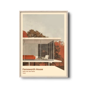 Stampa artistica Farnsworth House / Poster di architettura moderna / Architetto Mies Van der Rohe / Arte murale modernista / Design minimalista