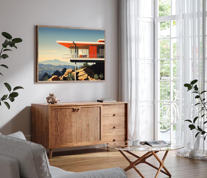 Los Angeles Stilt House Print Hollywood Hillside Hanging Platform House