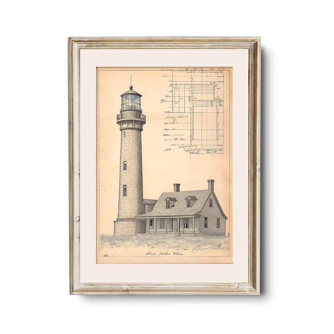 Lighthouse Print, Nautical Wall Art, Coastal Architecture, Historic ...
