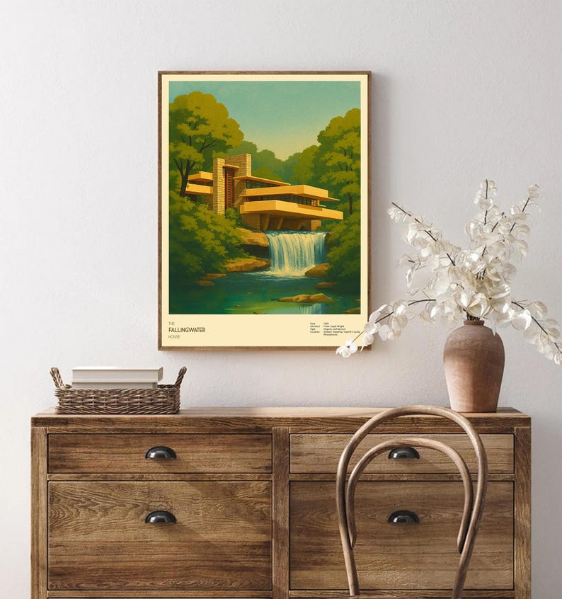 Fallingwater Print | Frank Lloyd Wright Poster | Mid Century Modern ...