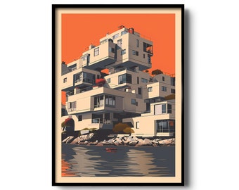 Habitat 67 Montreal Canada | Brutalism Art Print | Brutalist Architecture | Wall Art | Minimalist illustration | Expo 67 Vintage Poster