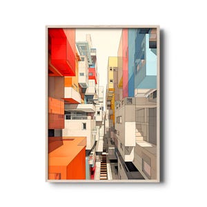 Colorful Abstract Architecture Wall Art | Modern Geometric Cityscape Print | Contemporary Urban Design for Home or Office Decor