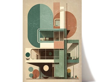 Bauhaus mid-century print | Modern architecture wall art | Modernist decor | Retro architecture poster | Architect gift | Architecture print