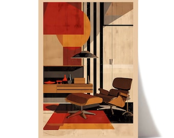 Mid-century vintage painting | Modernist art | Eames Lounge Chair | Mid century modern design wall art | Retro Architectural Art Print