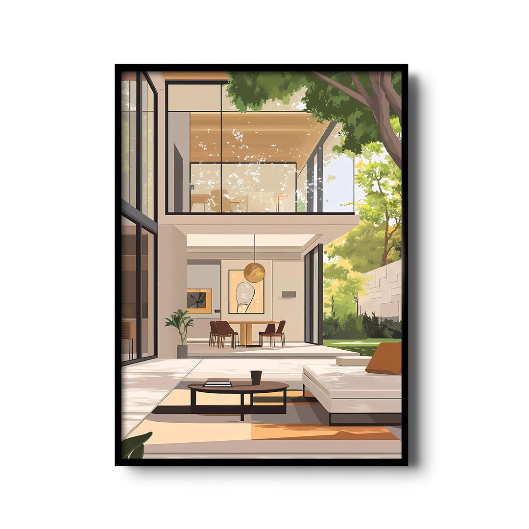 Modern Architectural Print - Minimalist Home Exterior Wall Art With ...
