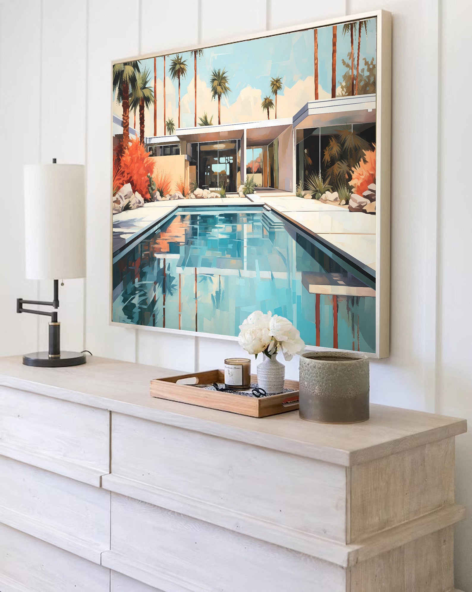 Mid Century Modern | Palm Springs Wall Art | Oil on Canvas | Retro Pool ...