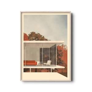 Stampa artistica Farnsworth House / Poster di architettura moderna / Architetto Mies Van der Rohe / Arte murale modernista / Design minimalista