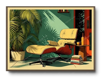 Tryck av Eames loungestol i mitten av århundradet, modernistisk väggkonst i Palm Springs