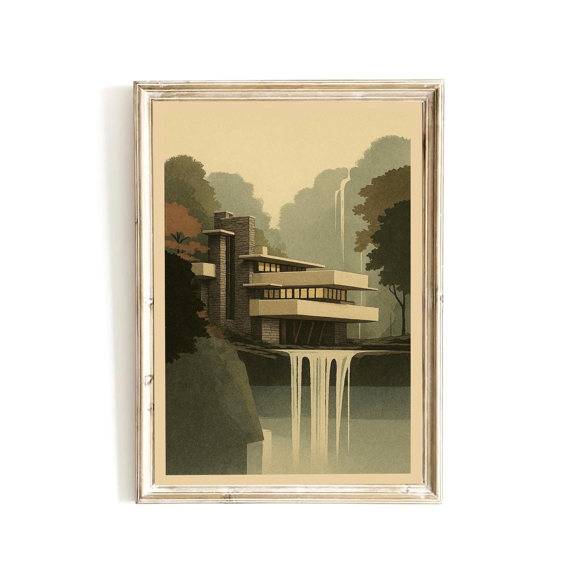 Fallingwater Print V2 | Architecture Poster | Frank Lloyd Wright House ...