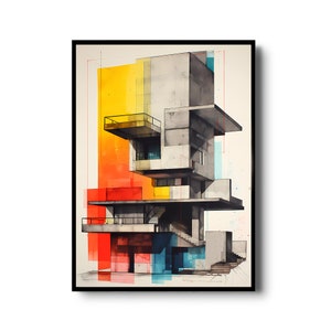 Le Corbusier art print | Wall art inspired by Le Corbusier&#39;s passion for concrete | Modern architecture poster | Color Abstract print