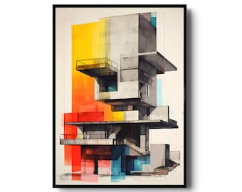 Lámina artística de Le Corbusier / Arte mural inspirado en la pasión de Le Corbusier por el hormigón / Póster de arquitectura moderna / Impresión abstracta a color
