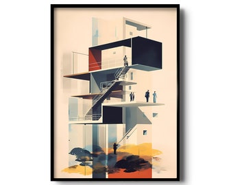 Vintage Bauhaus print | Bauhaus architecture wall art | Retro design poster | Mid century architecture | printable wall art