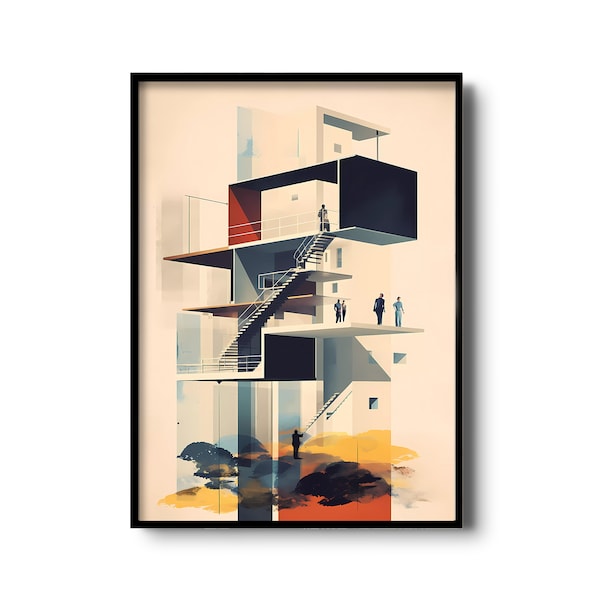 Vintage Bauhaus print | Bauhaus architecture wall art | Retro design poster | Mid century architecture | printable wall art