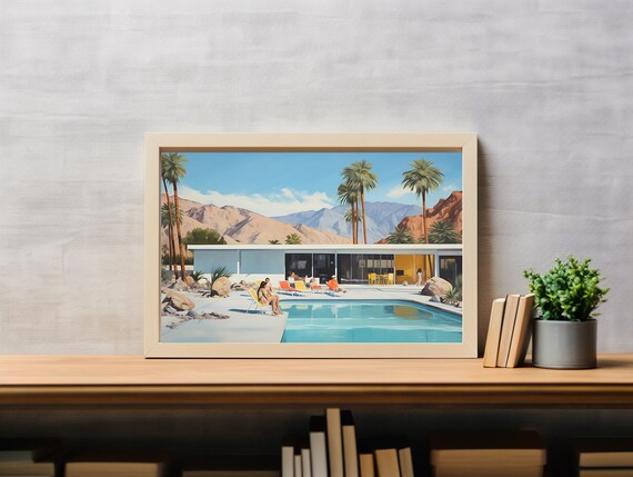 Palm Springs Oil on Canvas | Palm Tree Wall Art | Mid-century