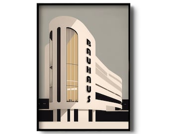Minimalist Bauhaus print | Bauhaus Architecture | Walter Gropius | Geometric Wall Art | Bauhaus Building Architectural Print, Minimal design