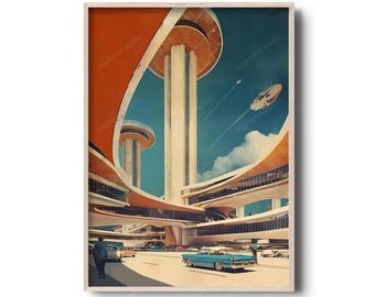Mid-century Sci-Fi Art Print | Retro Futurism Wall Art | Spaceport Concept Art | Vintage Future Illustration | 1950s Retro Space Art