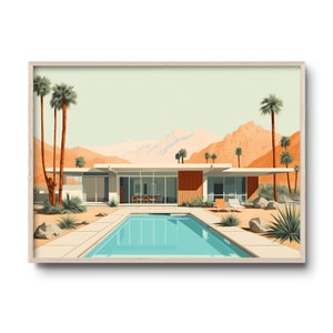 Mid century modern Palm Springs Home | Poolside vintage print | Modern American architecture | Retro Palm Springs pool house | Desert art