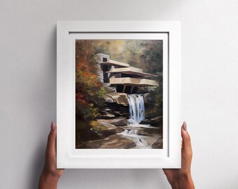 落水荘の油絵 | 建築ポスター | 落水荘 フランク・ロイド・ライト