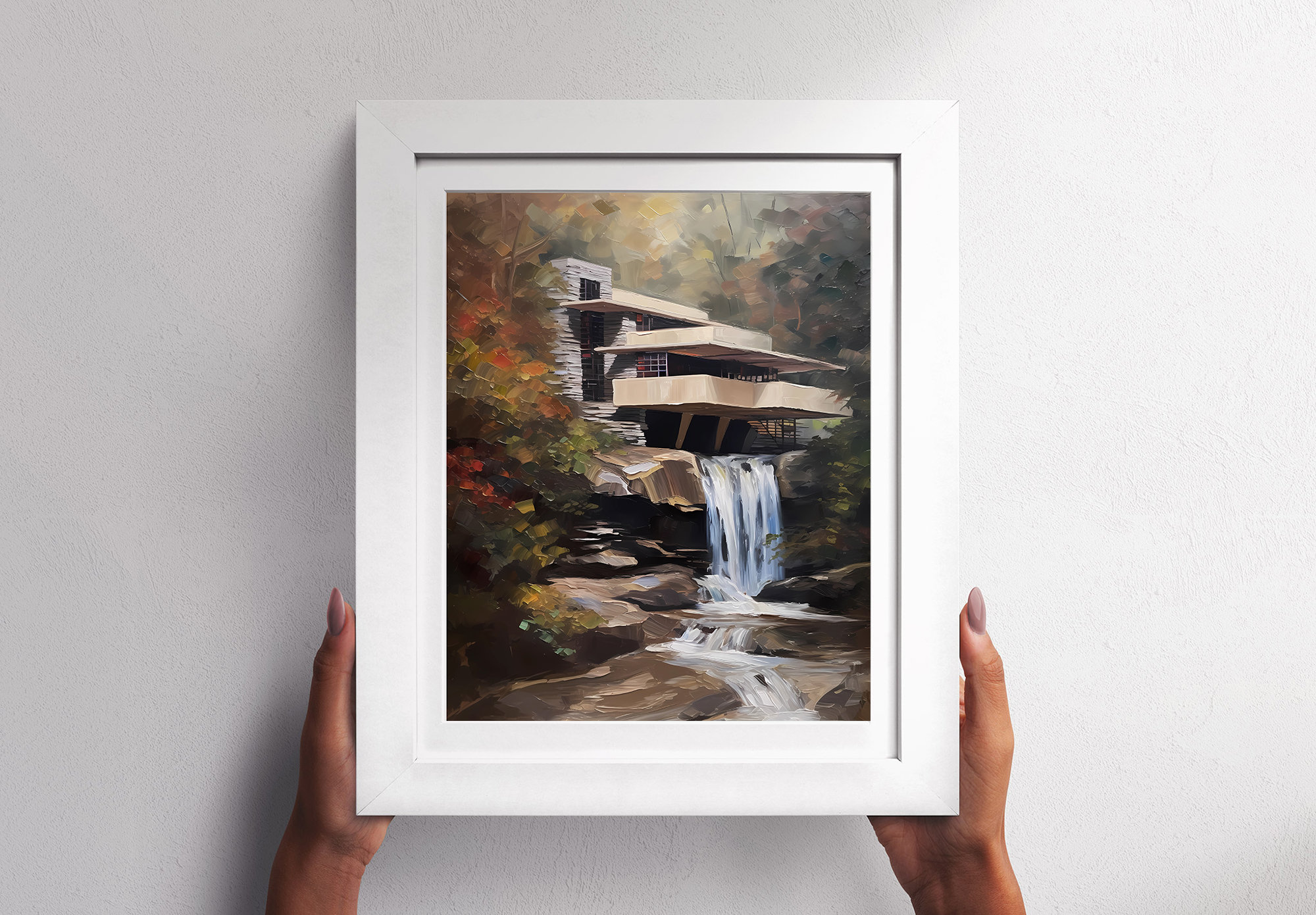 落水荘の油絵 | 建築ポスター | 落水荘 フランク・ロイド・ライト