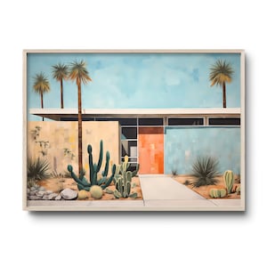 Mid-Century moderne Wandkunst | Palm Springs modernes Haus Eingang | Minimalistisches Palm Springs Gemälde | Kalifornien Druck | Kaktus Wüstenkunst