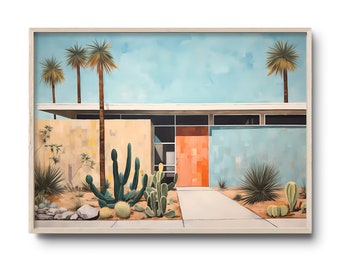 Mid-century modern wall art  | Palm Springs modern house entrance | Minimalist Palm Springs painting | California print | cactus desert art