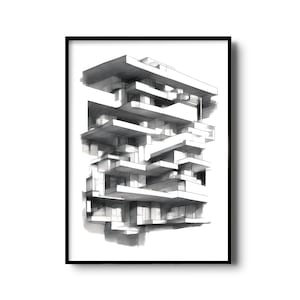 Modern Architecture poster, light and shade, architect sketch, modern architectural drawing, digital print