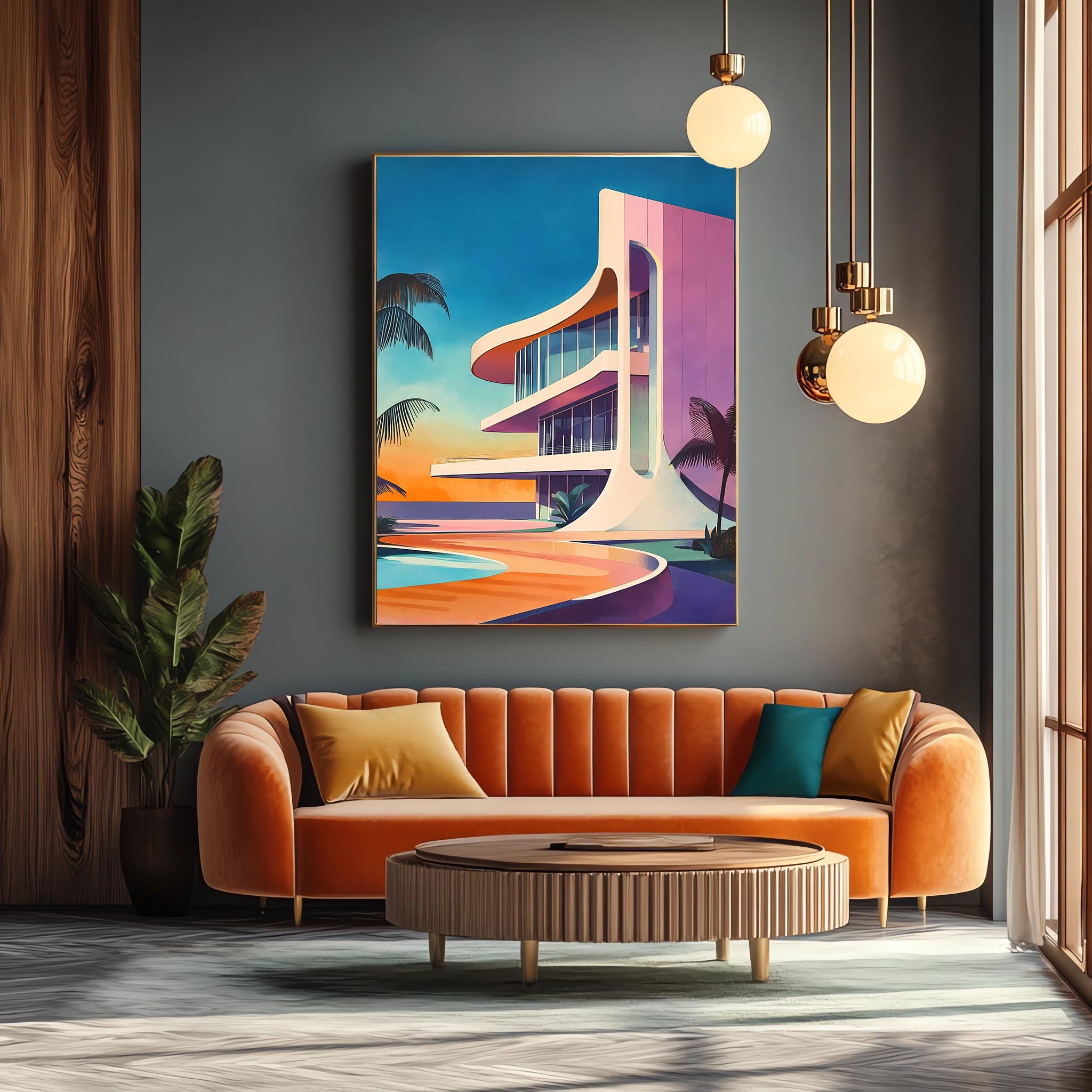 Retro Futuristic Architecture Art Print - Mid Century Modern
