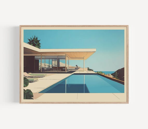 Mid-century Modern House Print | Los Angeles Cliffside Home Art